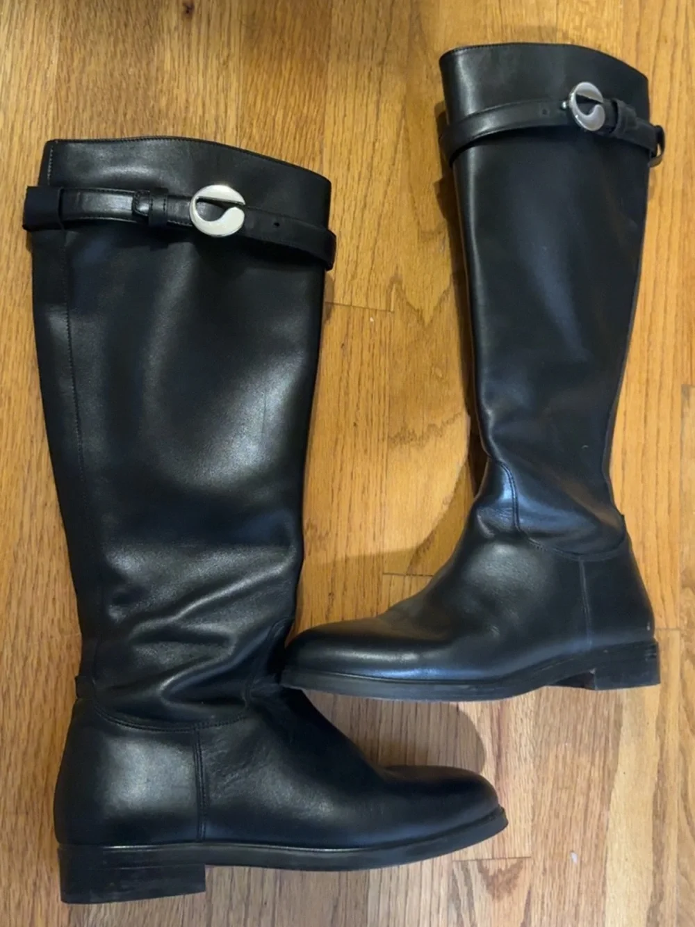 Coperni Black Leather Cavalier Flat Boots Size 38 / Size 7 Knee High WORN ONCE.